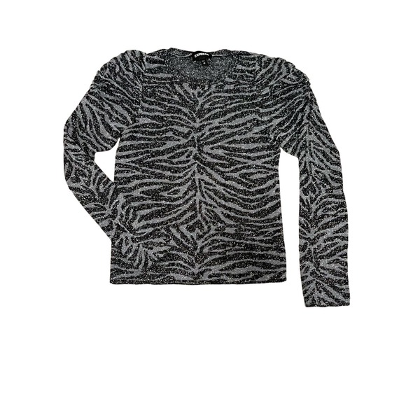 Express, Black and Gray, Glitter, Puff Shoulder Sweater, Sz‎ XS, 682-D - Picture 2 of 3